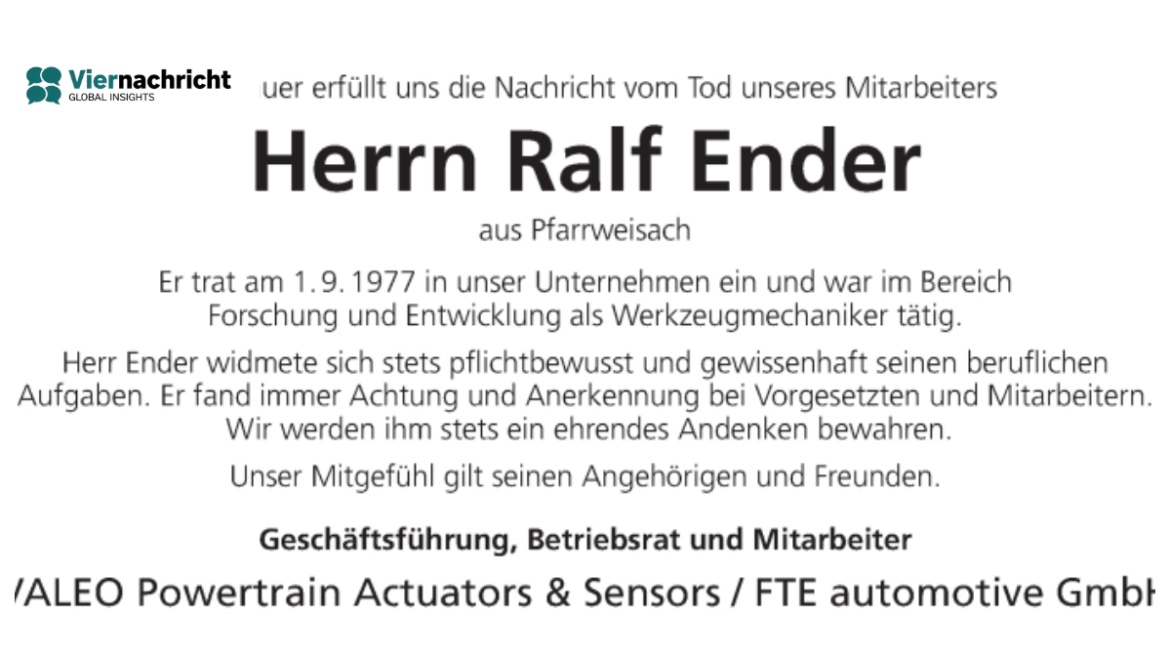Ralle Ender Todesanzeige: Ein Rückblick auf ein Leben